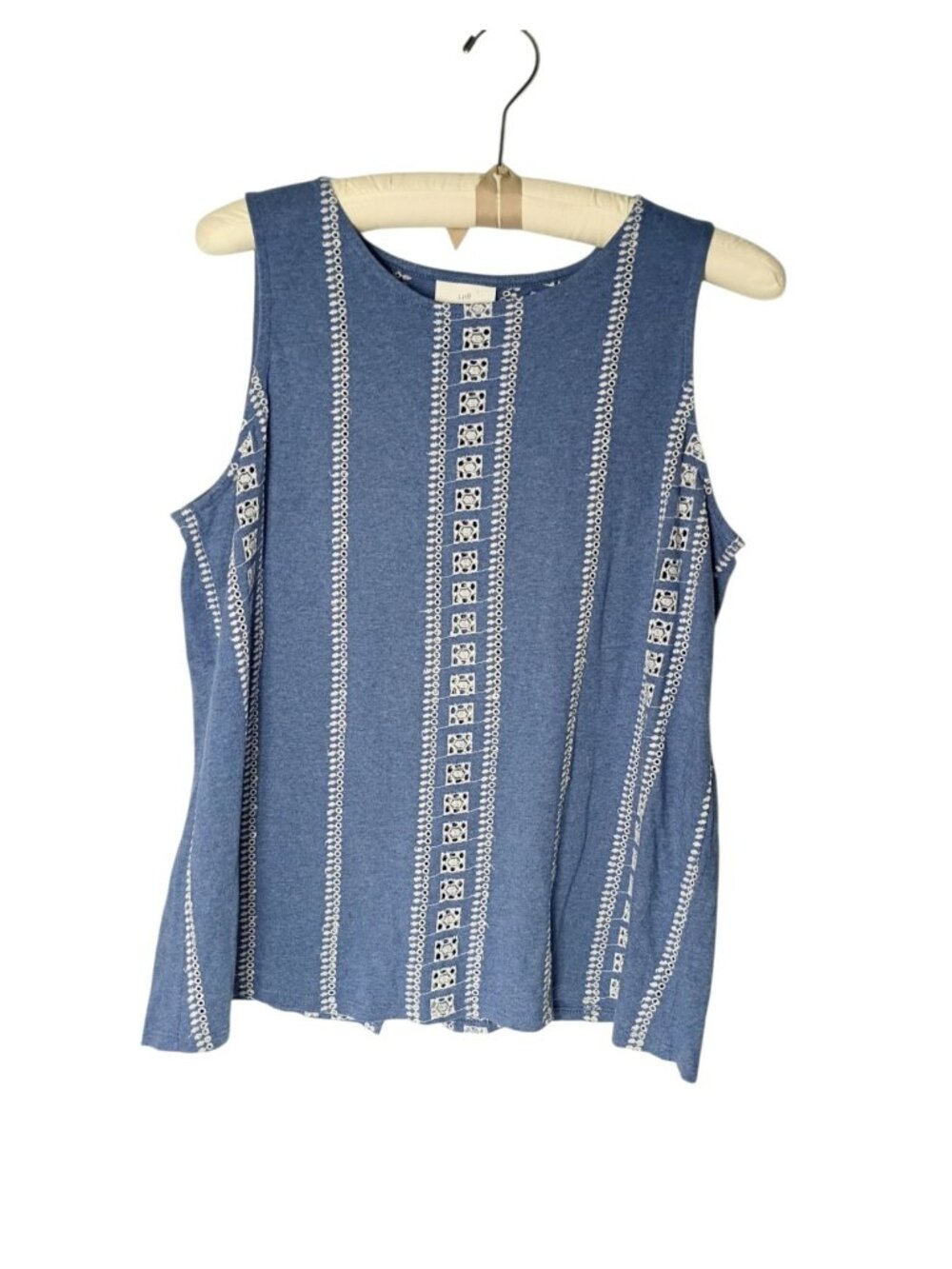J Jill Knit Cotton Embroidered Top M Cutout Design Boho Split Back Blue Peasant